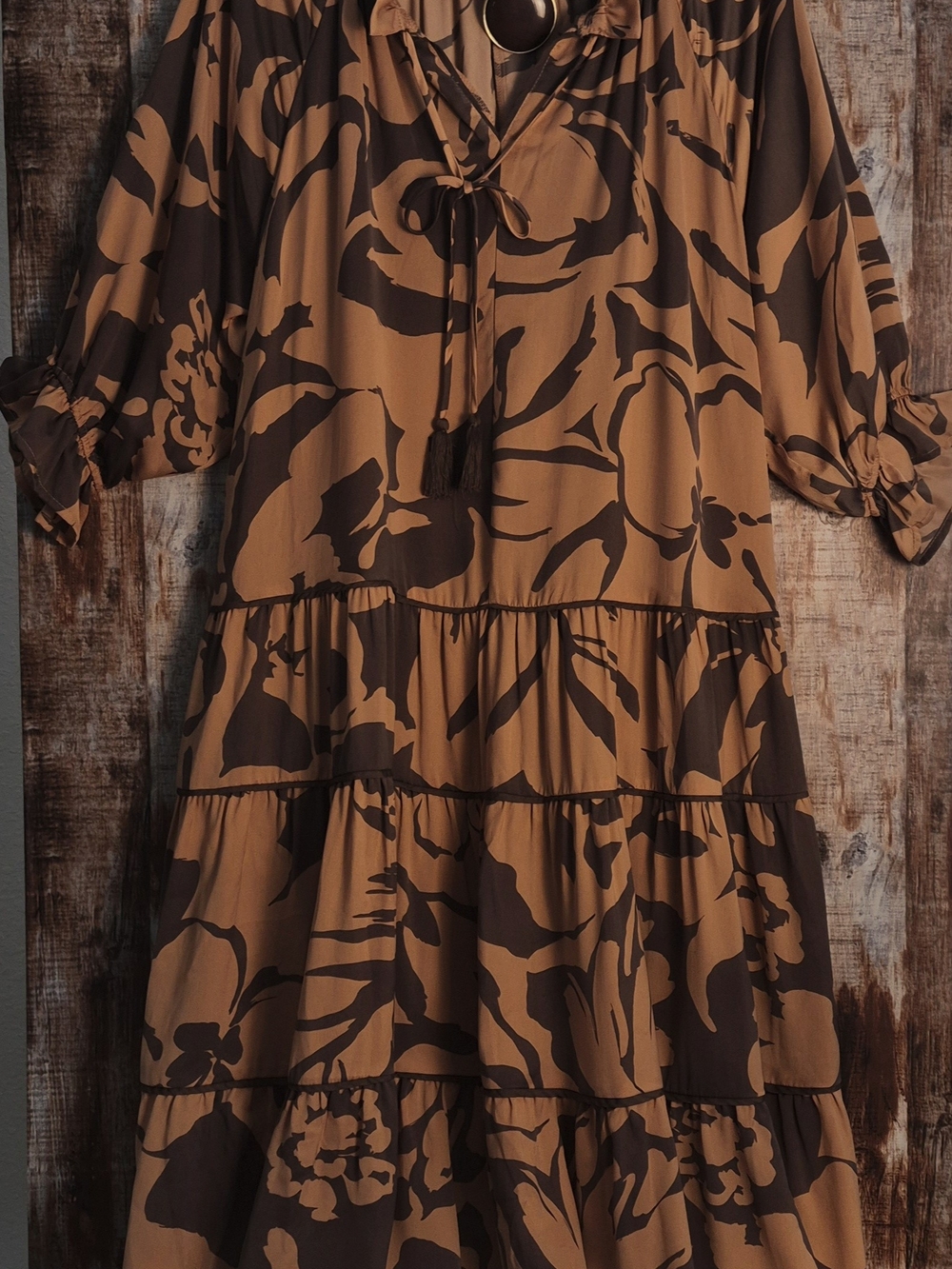 Tiered Floral Maxi Dress - Brown Floral